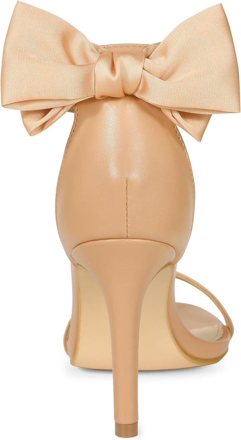 imageAllegra K Womens Heel with Bow Back Open Toe Stilettos Heels SandalsNude