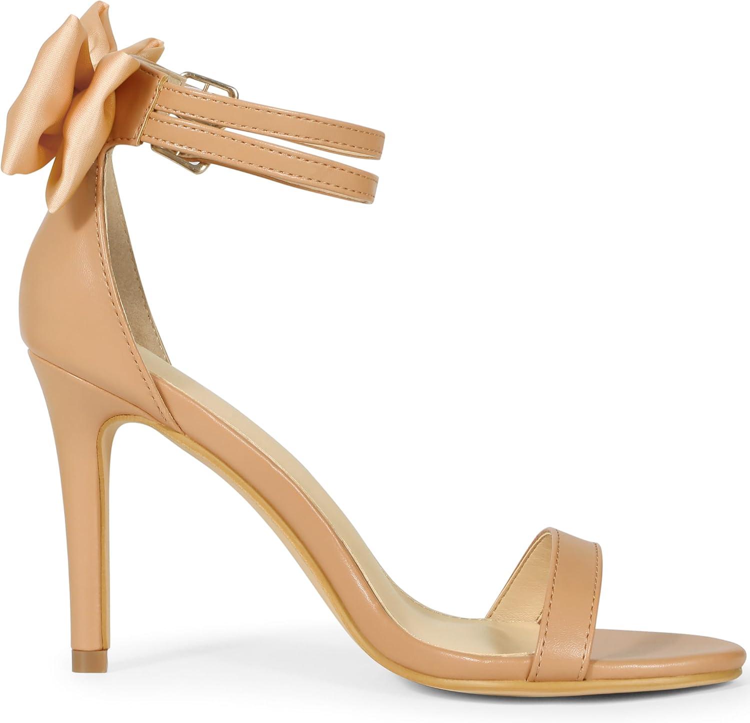 imageAllegra K Womens Heel with Bow Back Open Toe Stilettos Heels SandalsNude
