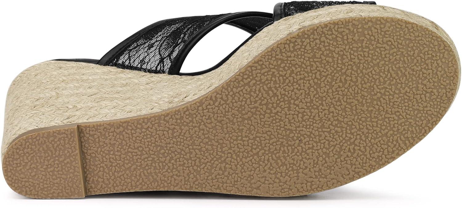 imageAllegra K Womens Lace Crisscross Strap Slide Wedges Wedge Espadrilles SandalsBlack