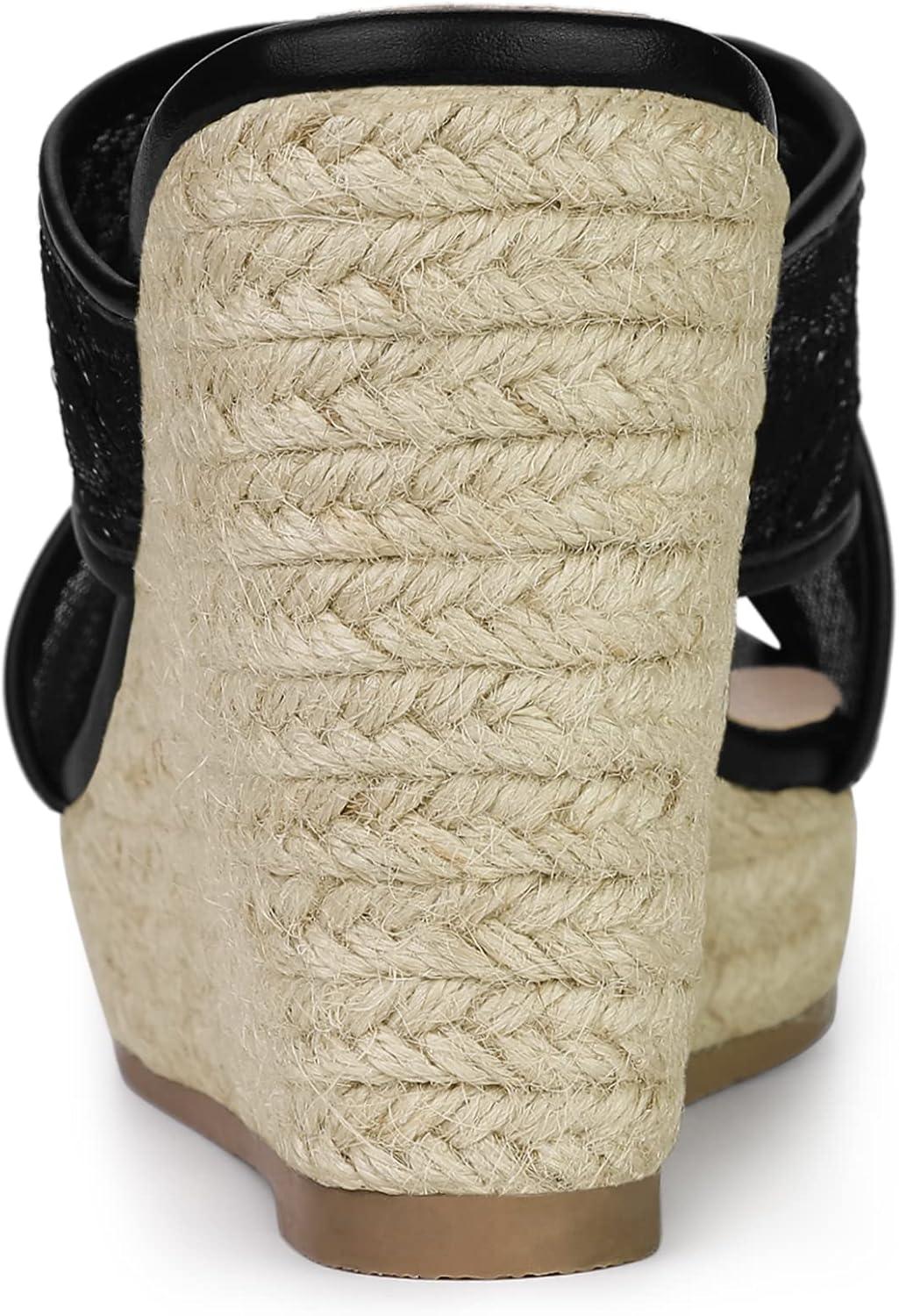 imageAllegra K Womens Lace Crisscross Strap Slide Wedges Wedge Espadrilles SandalsBlack