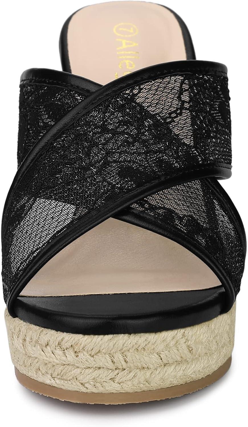 imageAllegra K Womens Lace Crisscross Strap Slide Wedges Wedge Espadrilles SandalsBlack