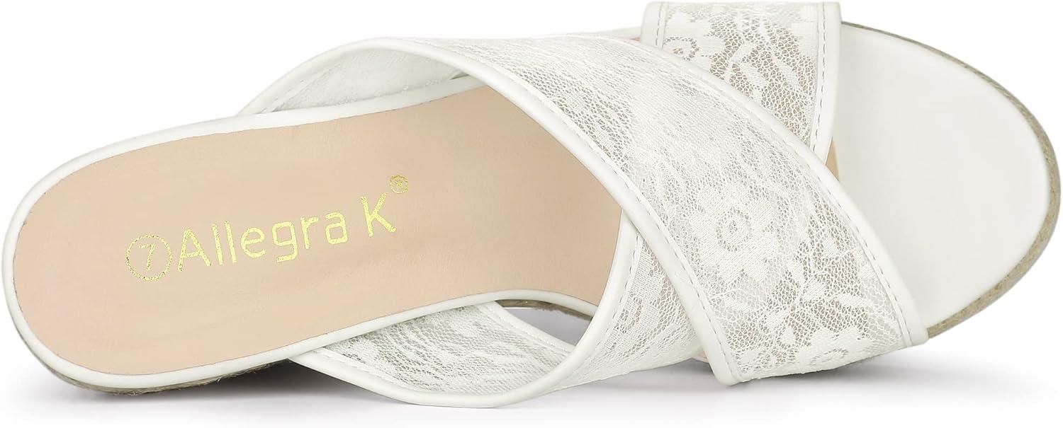 imageAllegra K Womens Lace Crisscross Strap Slide Wedges Wedge Espadrilles SandalsWhite