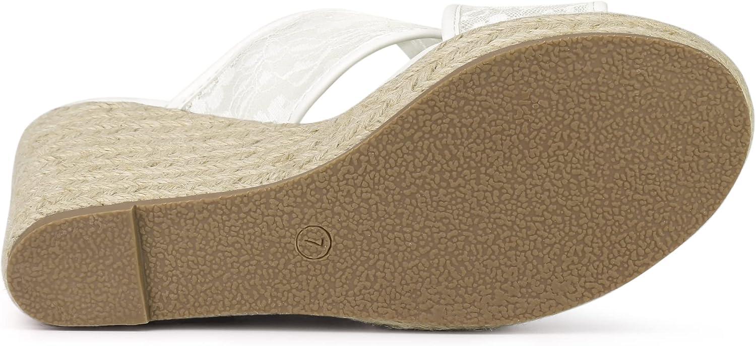 imageAllegra K Womens Lace Crisscross Strap Slide Wedges Wedge Espadrilles SandalsWhite