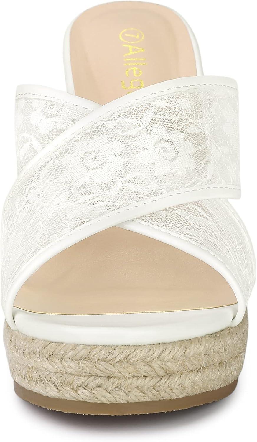 imageAllegra K Womens Lace Crisscross Strap Slide Wedges Wedge Espadrilles SandalsWhite