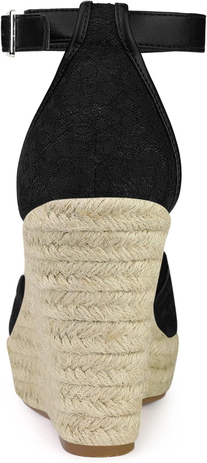 imageAllegra K Womens Lace Platform Espadrilles Wedge Heels SandalsBlack