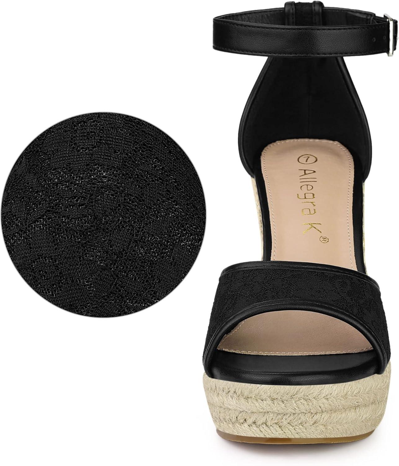 imageAllegra K Womens Lace Platform Espadrilles Wedge Heels SandalsBlack