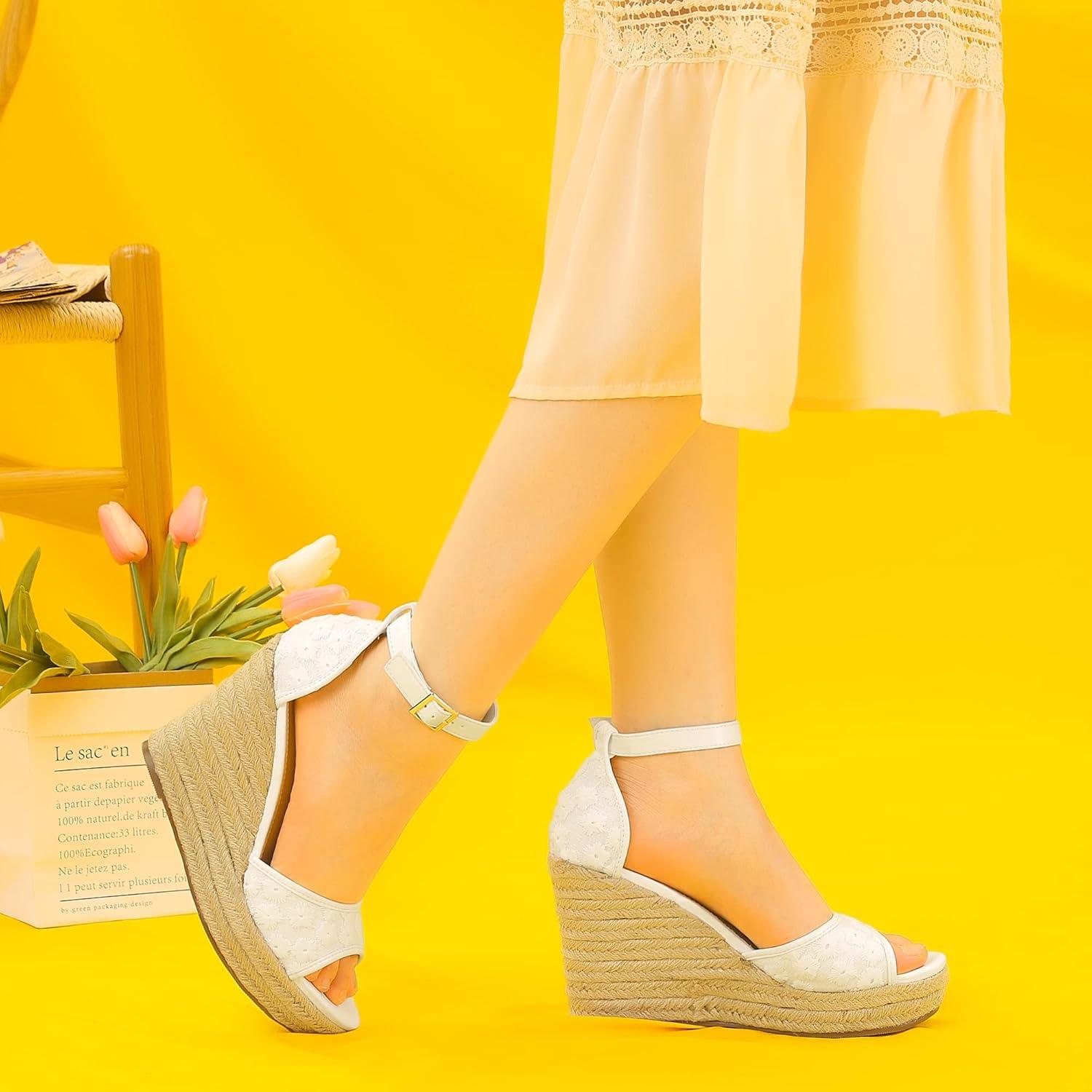imageAllegra K Womens Lace Platform Espadrilles Wedge Heels SandalsWhite