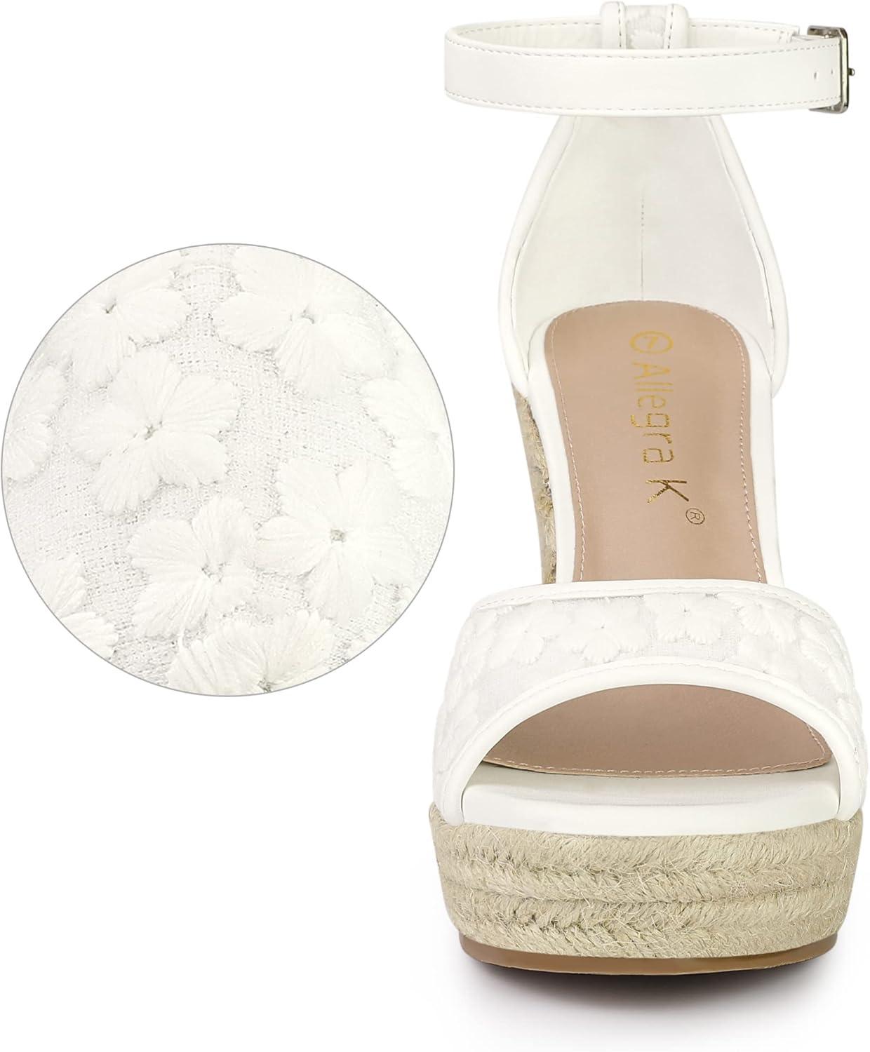 imageAllegra K Womens Lace Platform Espadrilles Wedge Heels SandalsWhite