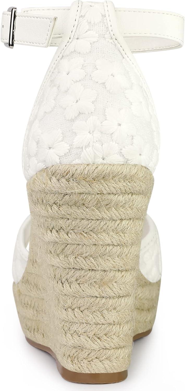 imageAllegra K Womens Lace Platform Espadrilles Wedge Heels SandalsWhite
