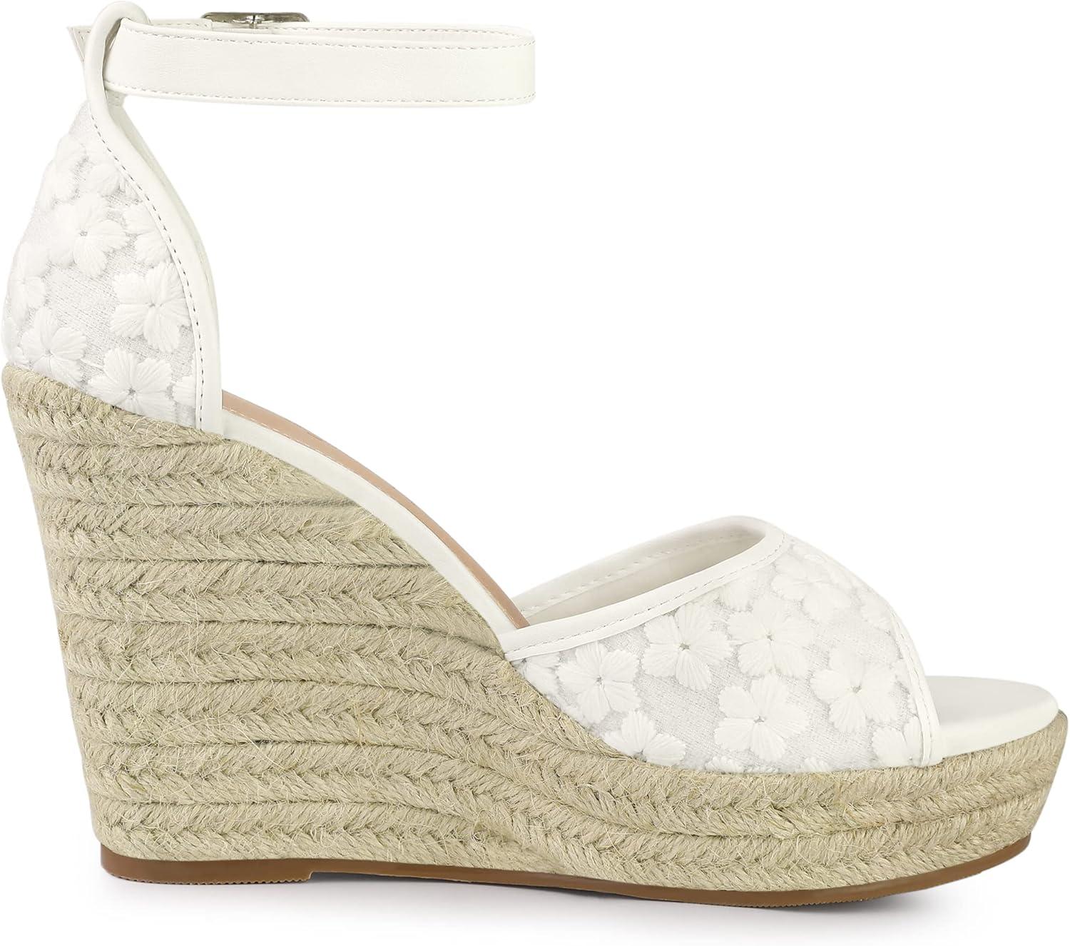 imageAllegra K Womens Lace Platform Espadrilles Wedge Heels SandalsWhite
