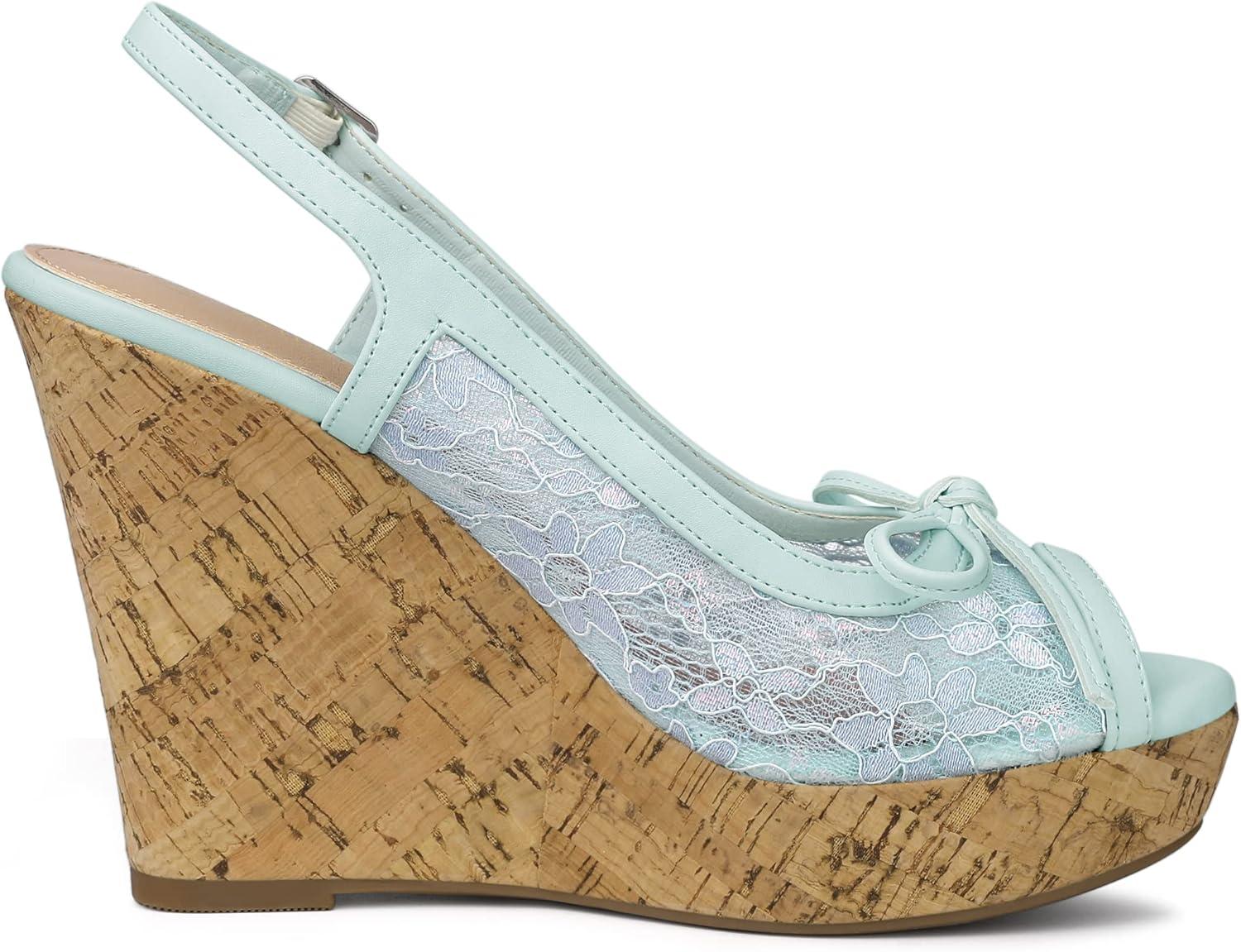imageAllegra K Womens Lace Platform Wedges Wedge Heel SandalsLight Blue