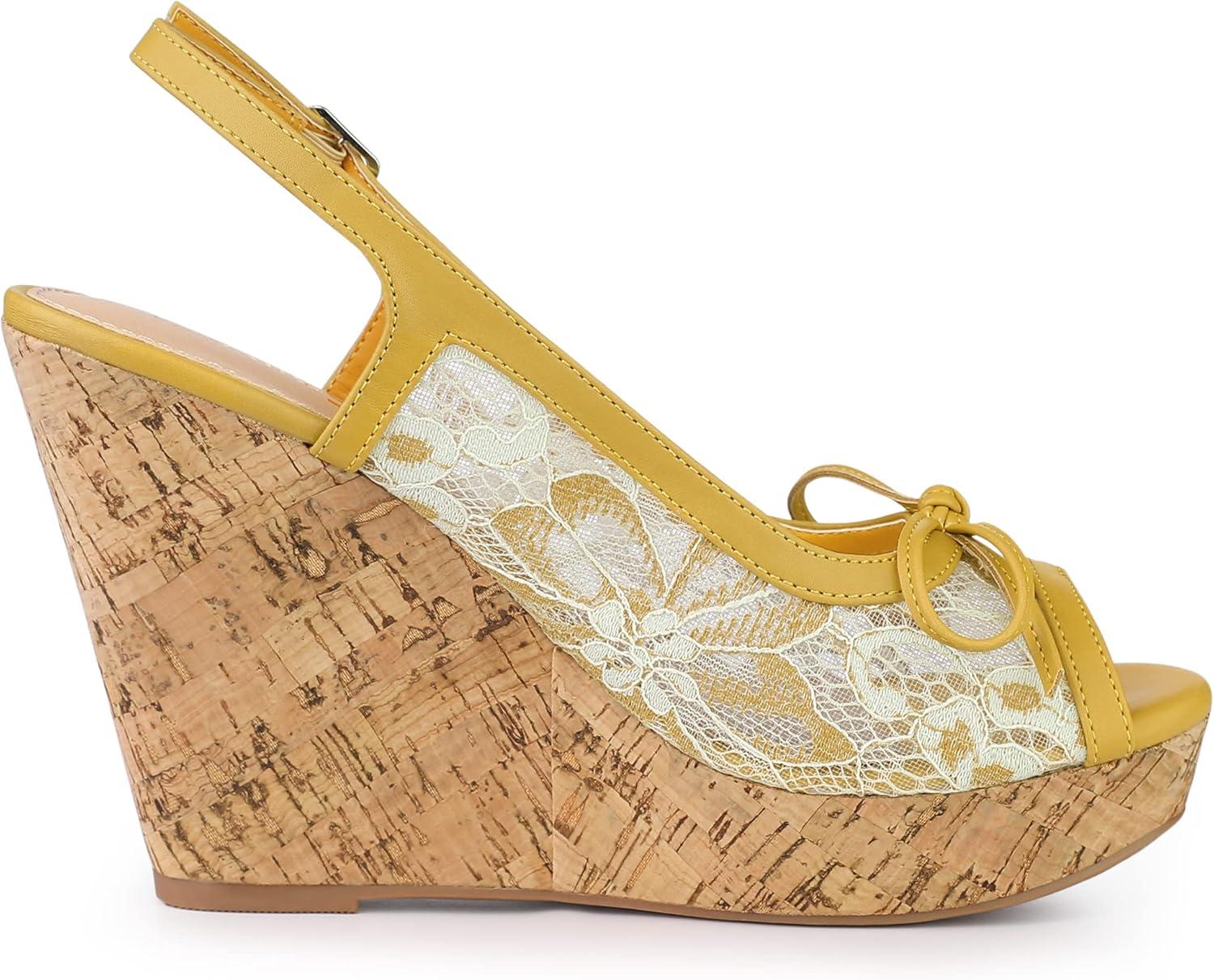imageAllegra K Womens Lace Platform Wedges Wedge Heel SandalsMustard Yellow