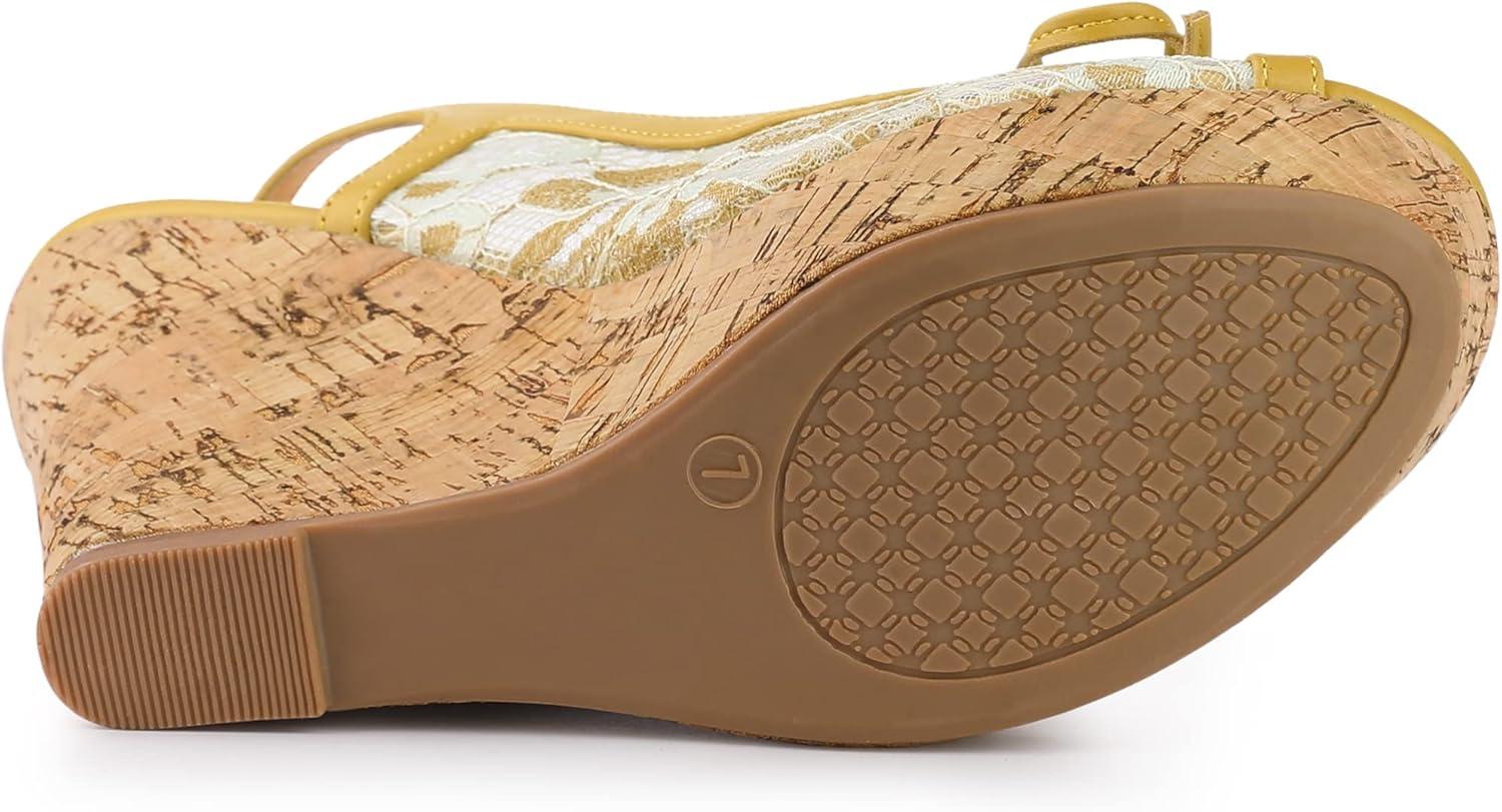 imageAllegra K Womens Lace Platform Wedges Wedge Heel SandalsMustard Yellow