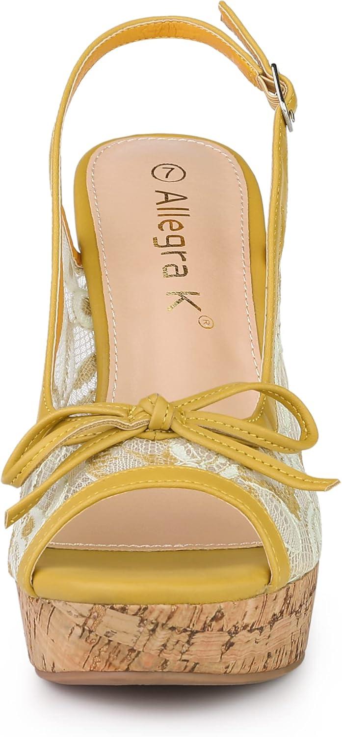 imageAllegra K Womens Lace Platform Wedges Wedge Heel SandalsMustard Yellow