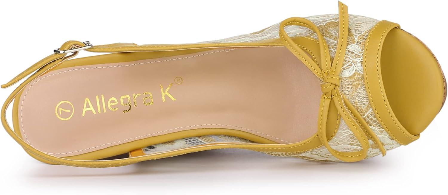 imageAllegra K Womens Lace Platform Wedges Wedge Heel SandalsMustard Yellow