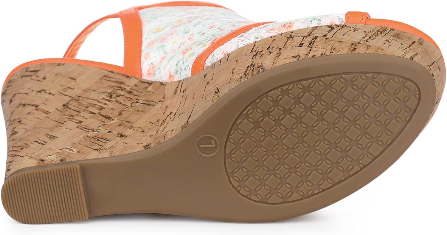 imageAllegra K Womens Lace Platform Wedges Wedge Heel SandalsOrange Flower