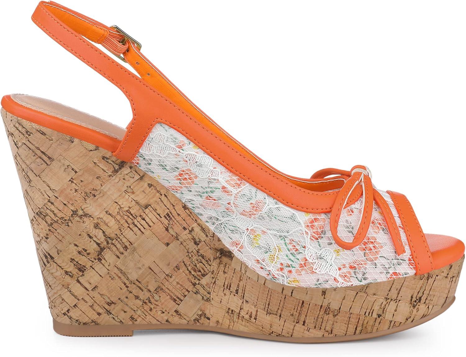 imageAllegra K Womens Lace Platform Wedges Wedge Heel SandalsOrange Flower