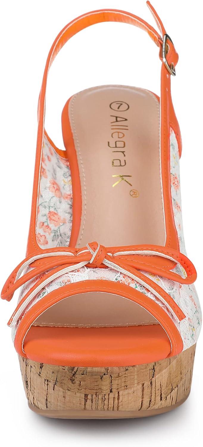 imageAllegra K Womens Lace Platform Wedges Wedge Heel SandalsOrange Flower