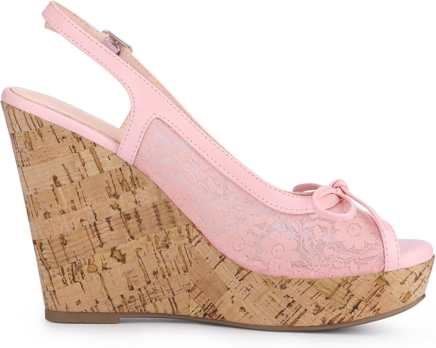 imageAllegra K Womens Lace Platform Wedges Wedge Heel SandalsPink