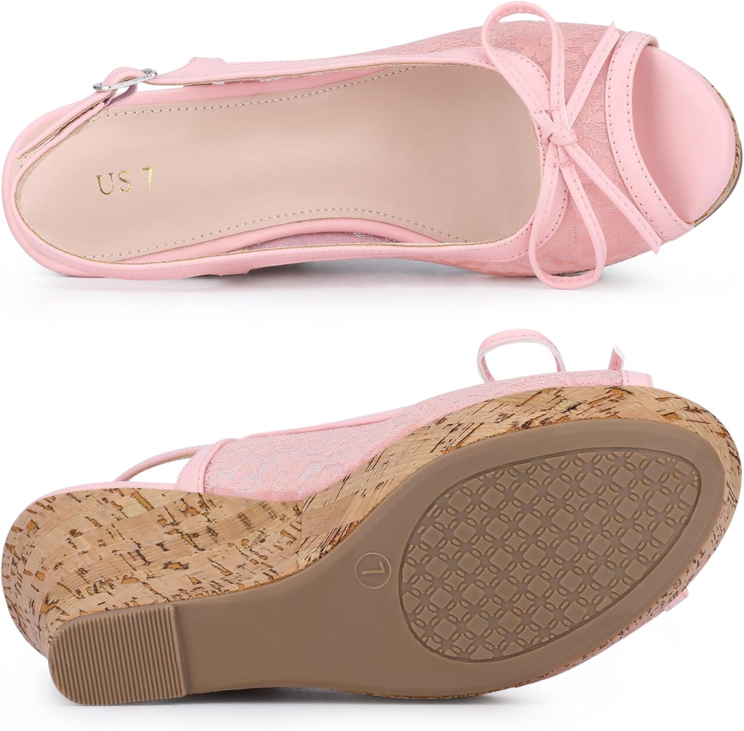 imageAllegra K Womens Lace Platform Wedges Wedge Heel SandalsPink