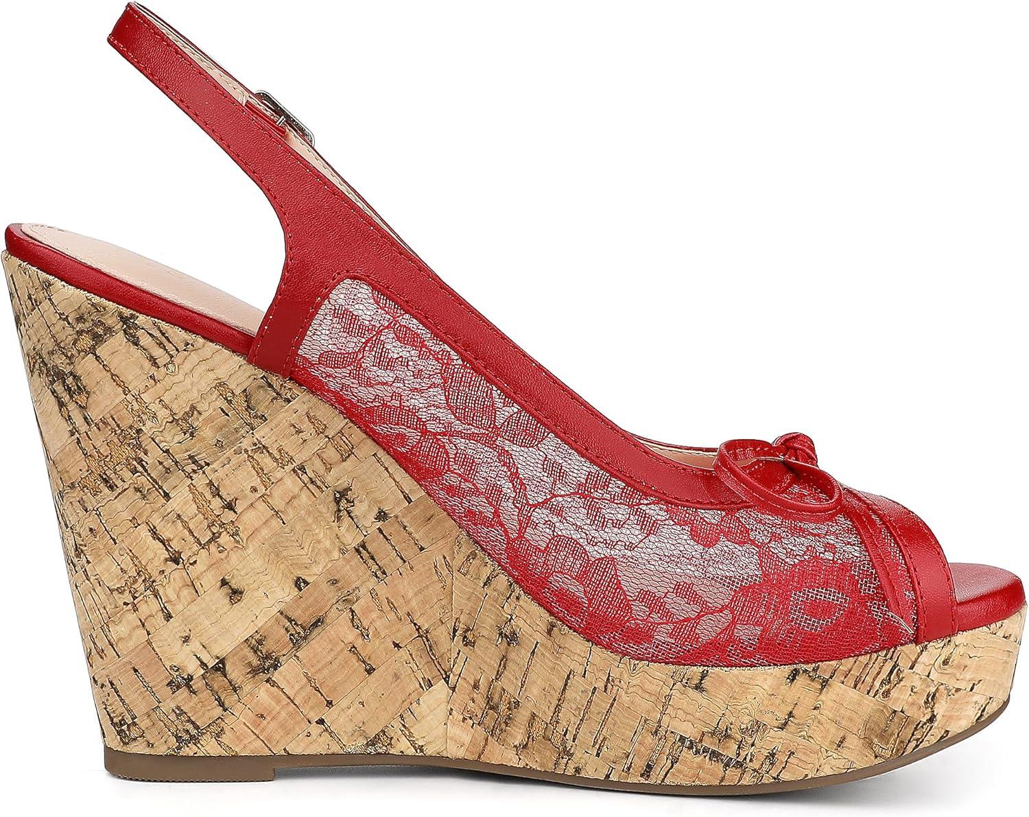imageAllegra K Womens Lace Platform Wedges Wedge Heel SandalsRed