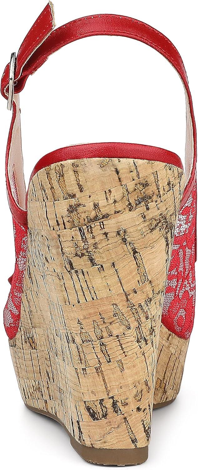 imageAllegra K Womens Lace Platform Wedges Wedge Heel SandalsRed
