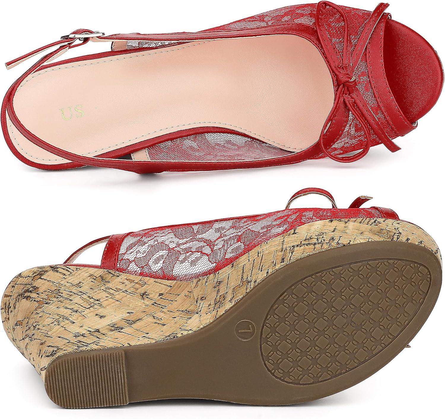 imageAllegra K Womens Lace Platform Wedges Wedge Heel SandalsRed