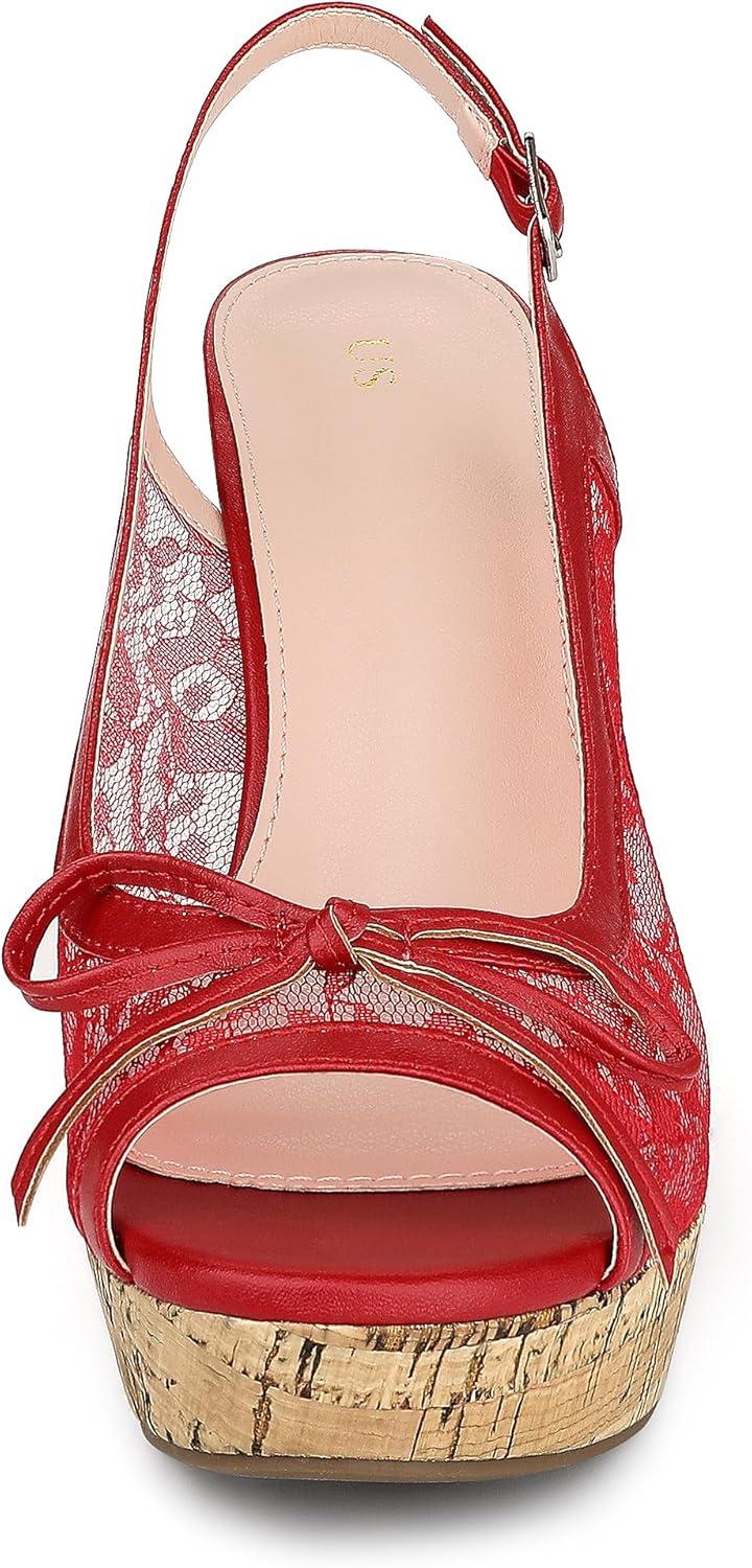 imageAllegra K Womens Lace Platform Wedges Wedge Heel SandalsRed