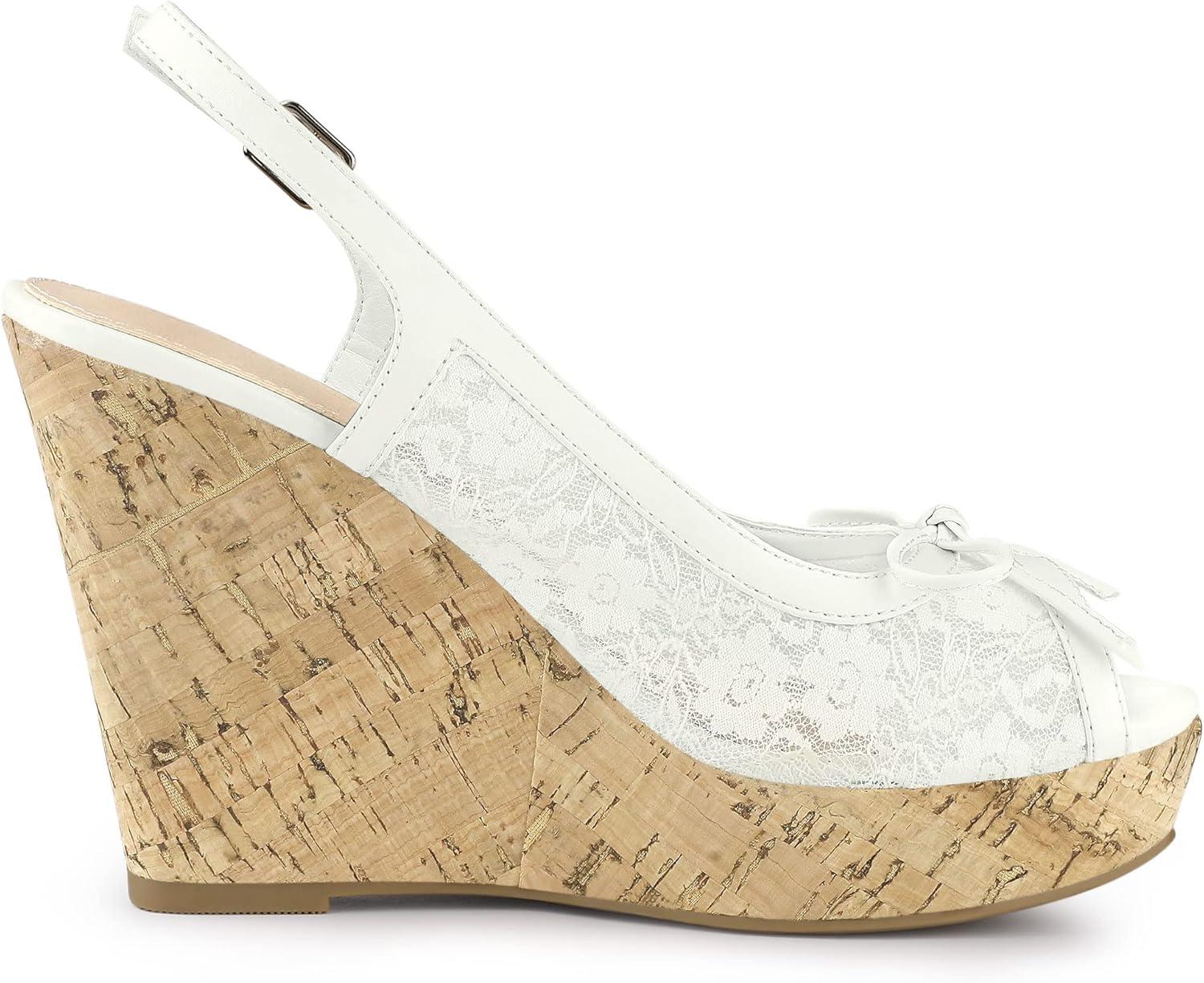 imageAllegra K Womens Lace Platform Wedges Wedge Heel SandalsWhite