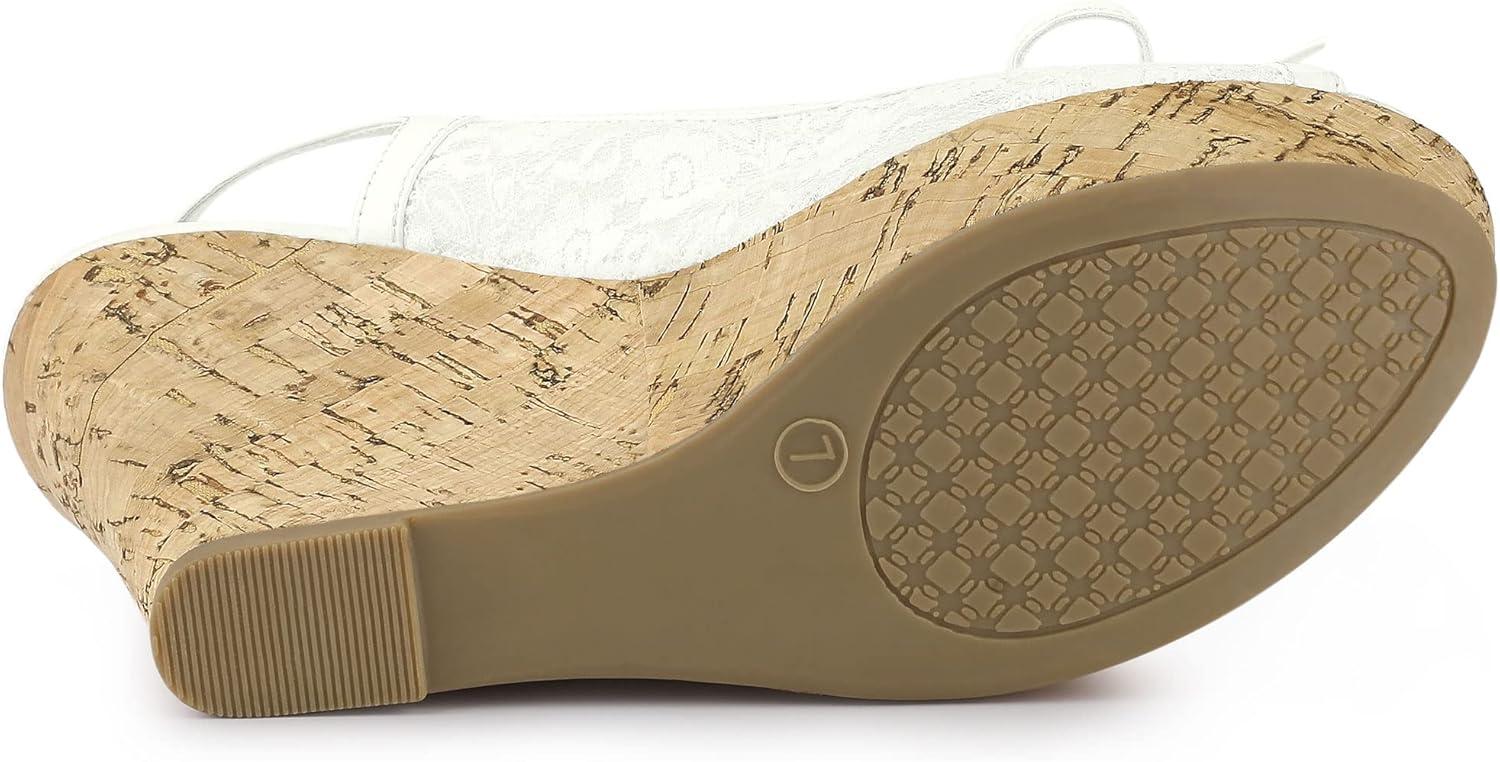 imageAllegra K Womens Lace Platform Wedges Wedge Heel SandalsWhite