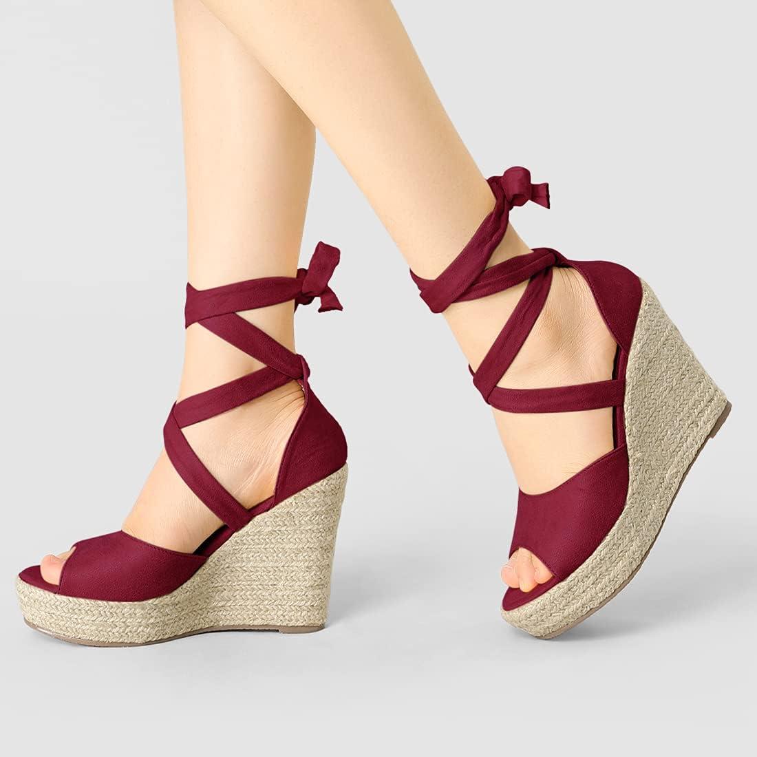imageAllegra K Womens Lace Up Espadrilles Platform Platform Wedges SandalsBurgundy