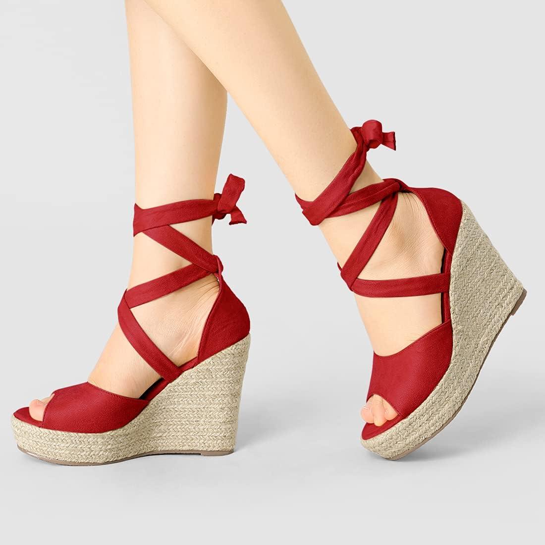 imageAllegra K Womens Lace Up Espadrilles Platform Platform Wedges SandalsRed