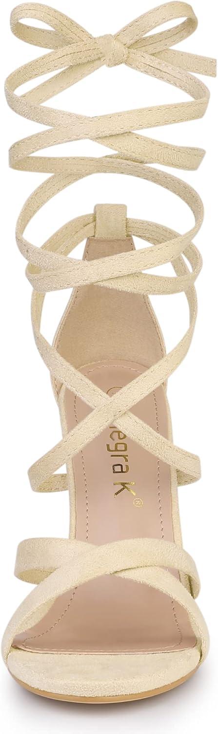 imageAllegra K Womens Lace Up Heels Stiletto High Heel SandalsBeige