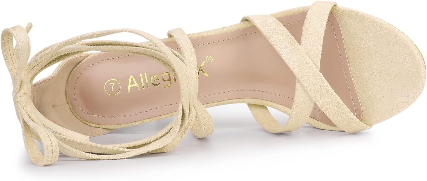 imageAllegra K Womens Lace Up Heels Stiletto High Heel SandalsBeige