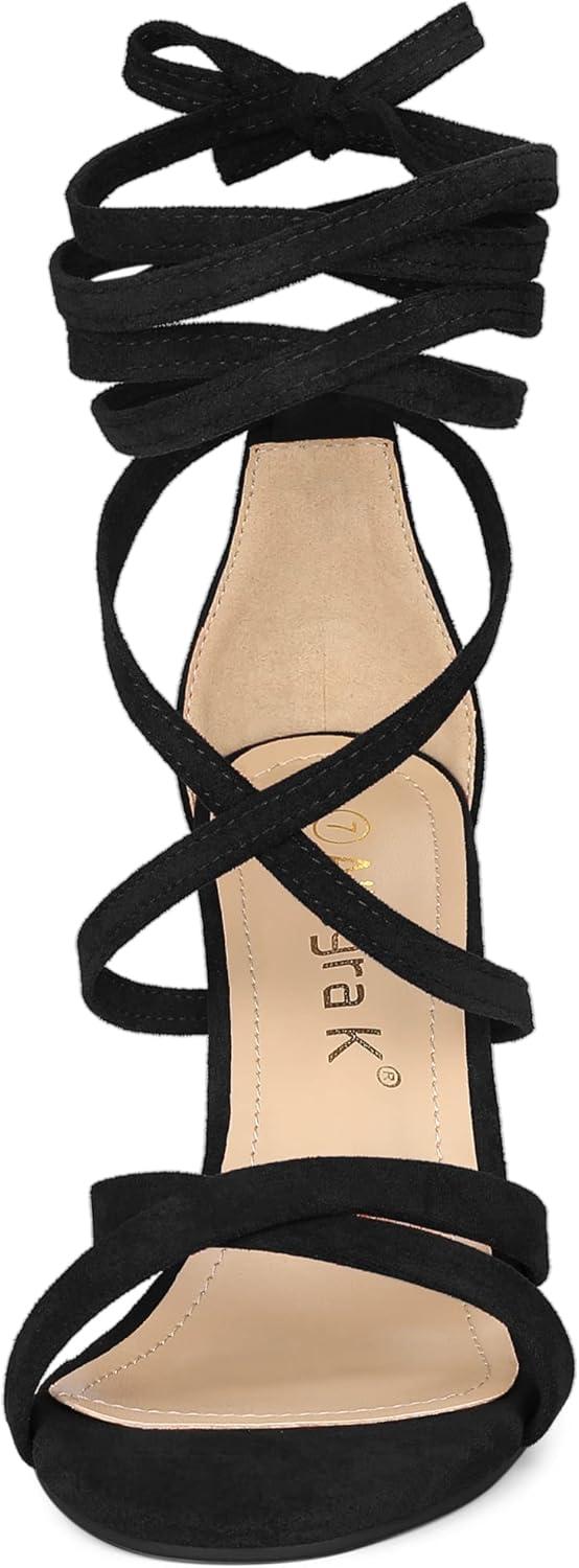 imageAllegra K Womens Lace Up Heels Stiletto High Heel SandalsBlack