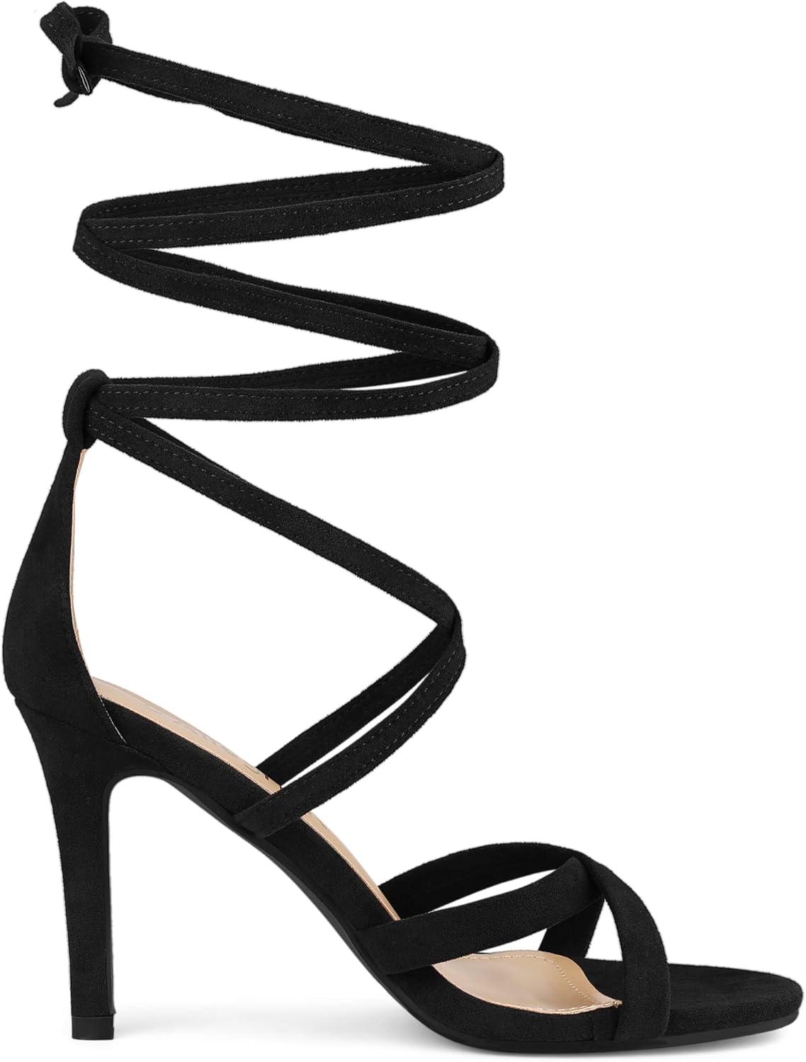 imageAllegra K Womens Lace Up Heels Stiletto High Heel SandalsBlack