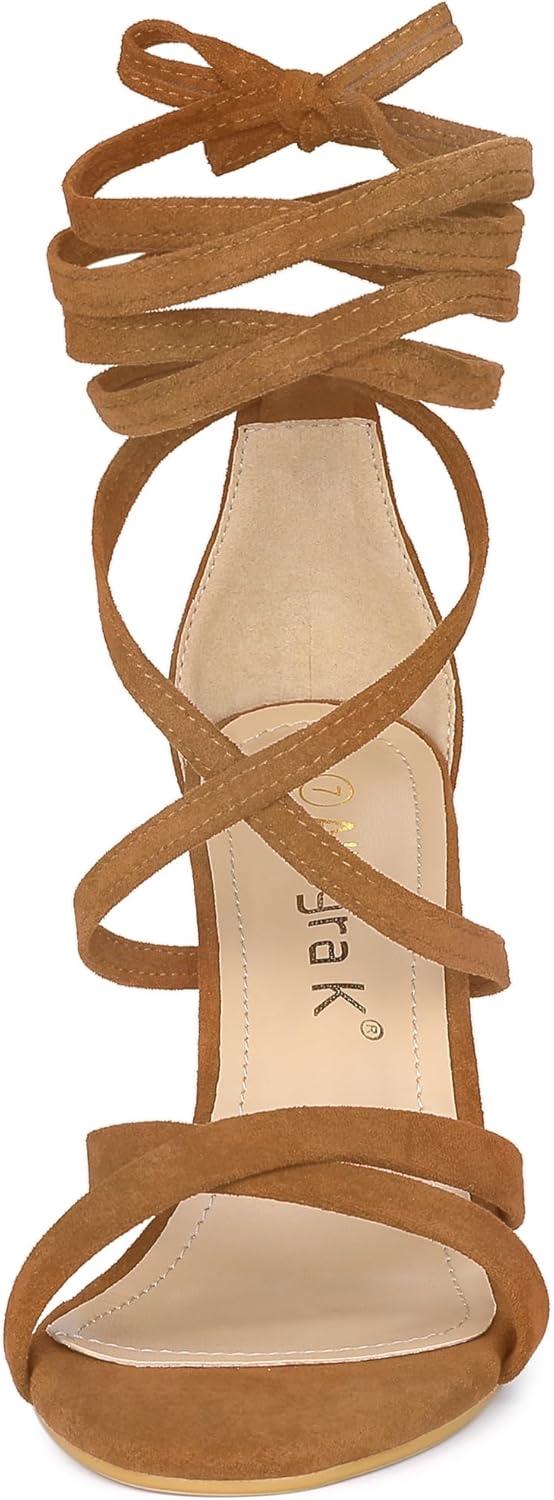 imageAllegra K Womens Lace Up Heels Stiletto High Heel SandalsBrown