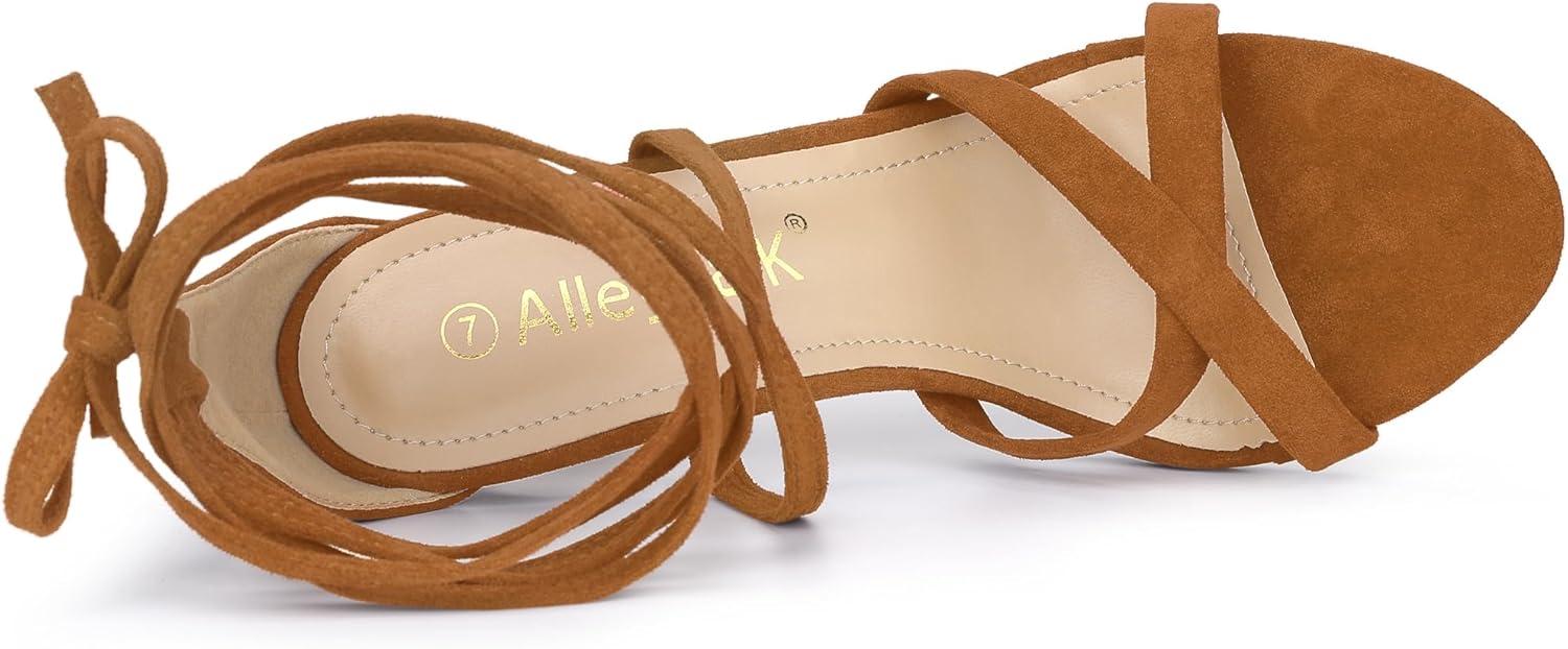 imageAllegra K Womens Lace Up Heels Stiletto High Heel SandalsBrown