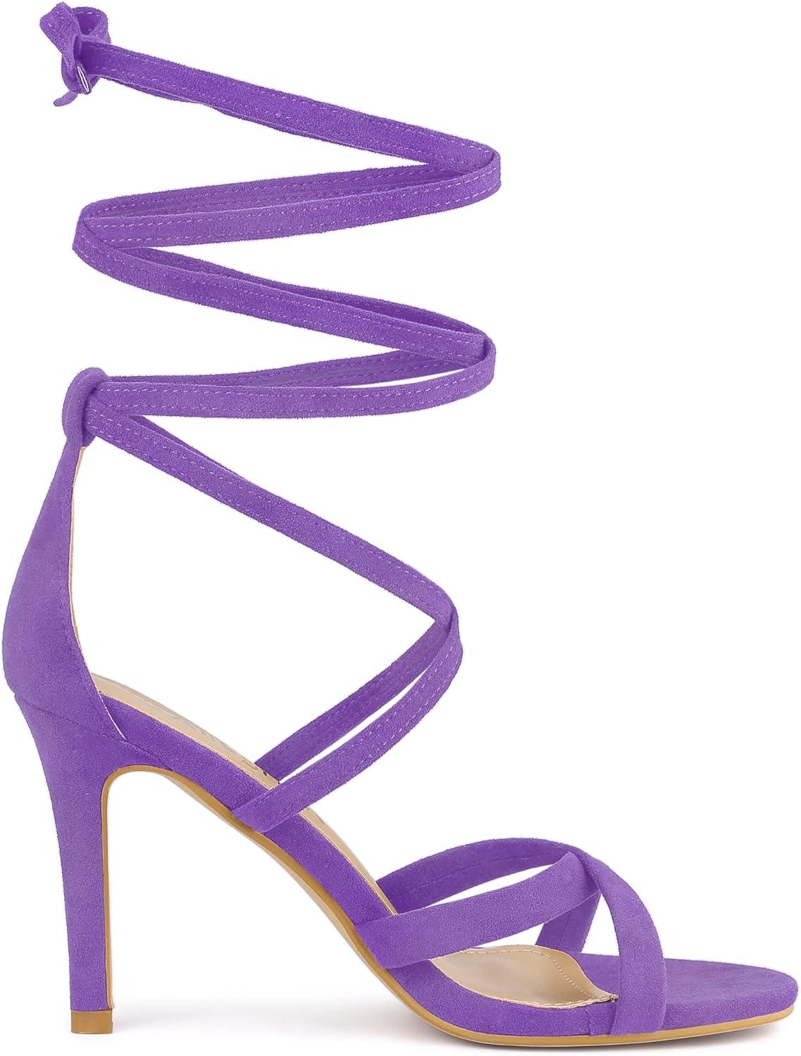 imageAllegra K Womens Lace Up Heels Stiletto High Heel SandalsPurple