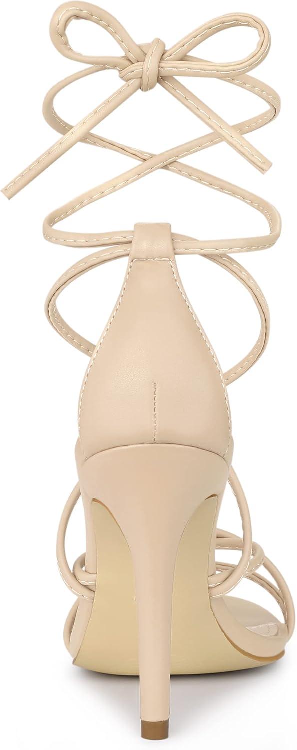 imageAllegra K Womens Lace Up Heels Strappy Stiletto Heel SandalsBeige