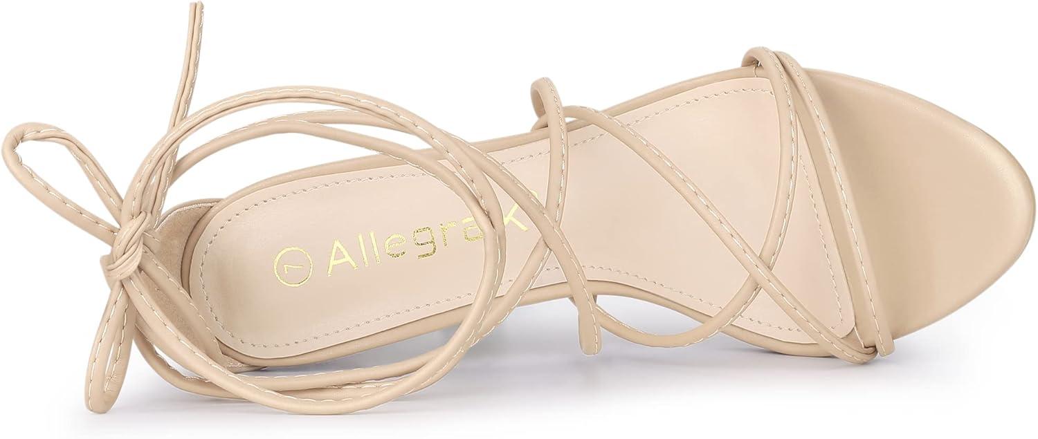imageAllegra K Womens Lace Up Heels Strappy Stiletto Heel SandalsBeige