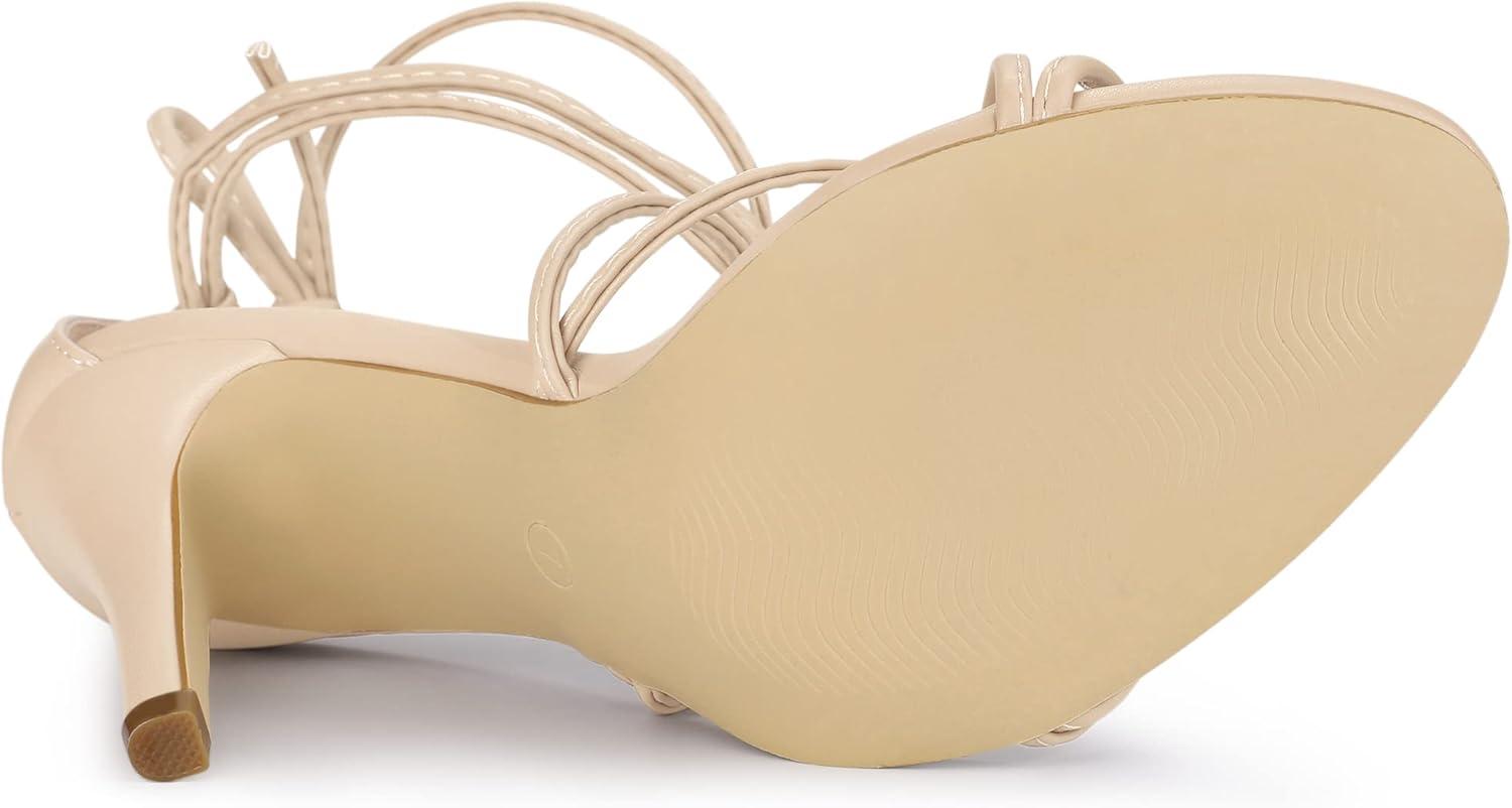 imageAllegra K Womens Lace Up Heels Strappy Stiletto Heel SandalsBeige