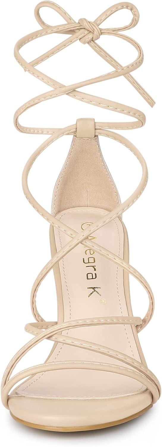imageAllegra K Womens Lace Up Heels Strappy Stiletto Heel SandalsBeige
