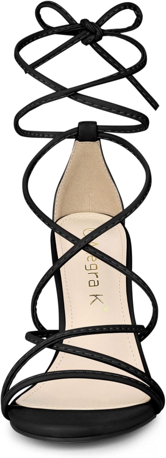 imageAllegra K Womens Lace Up Heels Strappy Stiletto Heel SandalsBlack