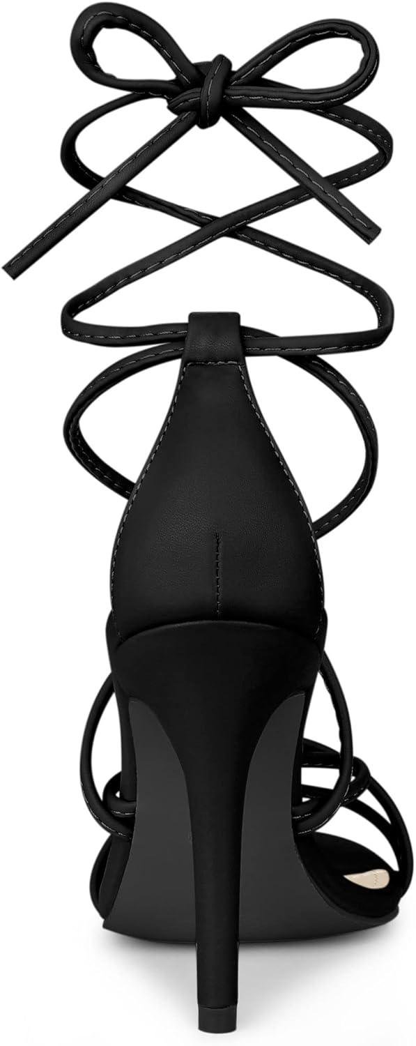 imageAllegra K Womens Lace Up Heels Strappy Stiletto Heel SandalsBlack