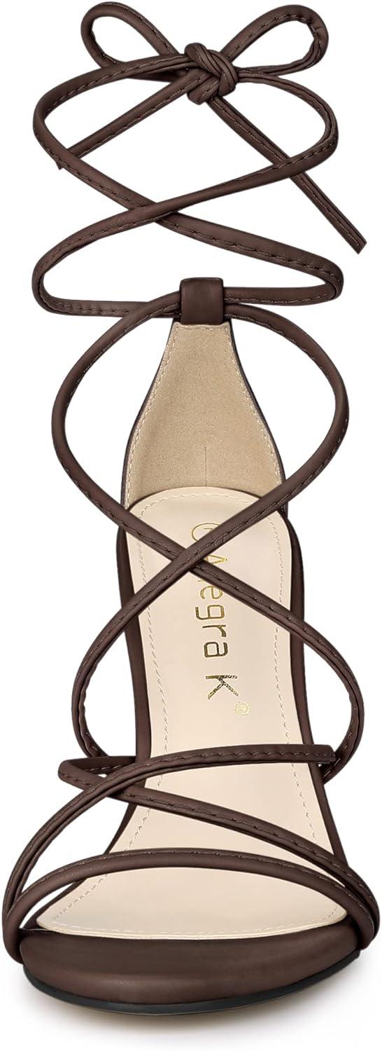 imageAllegra K Womens Lace Up Heels Strappy Stiletto Heel SandalsCoffee