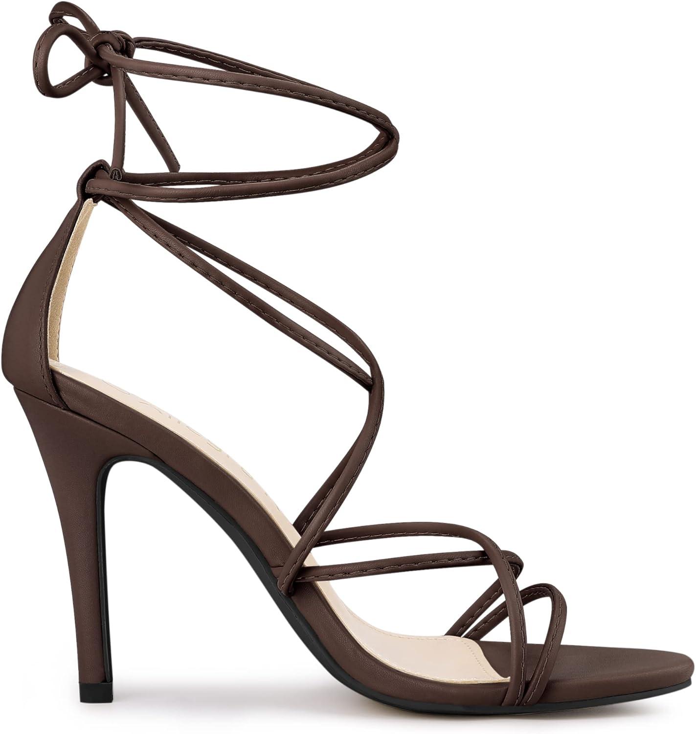 imageAllegra K Womens Lace Up Heels Strappy Stiletto Heel SandalsCoffee