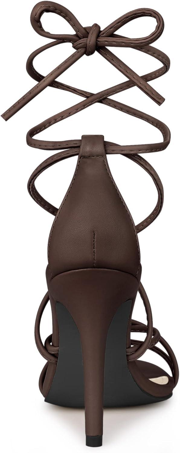 imageAllegra K Womens Lace Up Heels Strappy Stiletto Heel SandalsCoffee