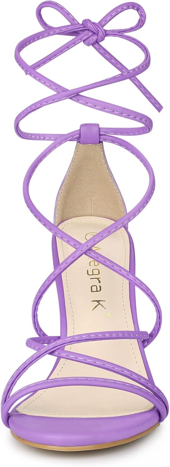 imageAllegra K Womens Lace Up Heels Strappy Stiletto Heel SandalsLavender