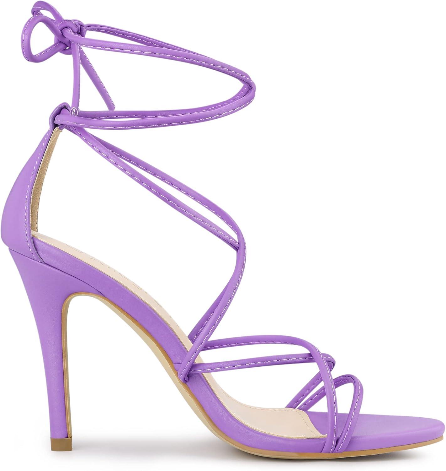 imageAllegra K Womens Lace Up Heels Strappy Stiletto Heel SandalsLavender